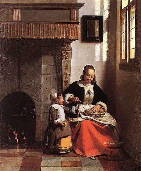Pieter de Hooch A Woman Peeling Apples oil painting image